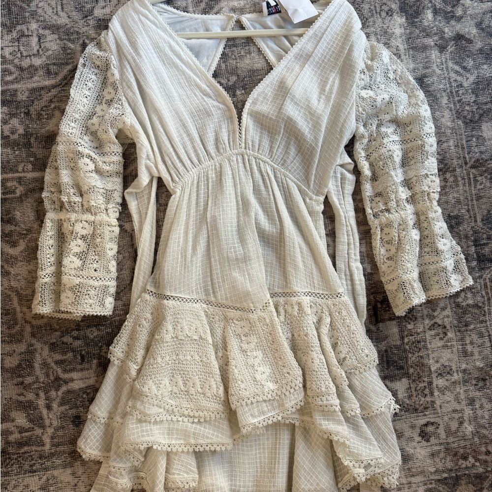 HEMANT & NANDITA Cream Lace Tiered Girls Dress